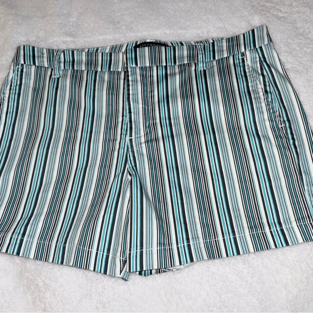 Liverpool Teal and Black Striped Women's Bermudas
